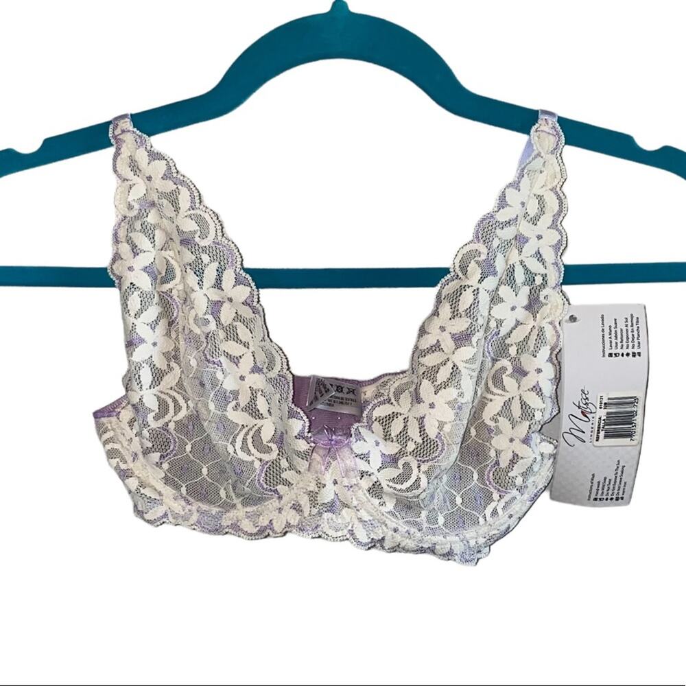NWT Matisse Lace Bra 32B Sheer Floral Bralette Underwire‎ Light Purple Ivory